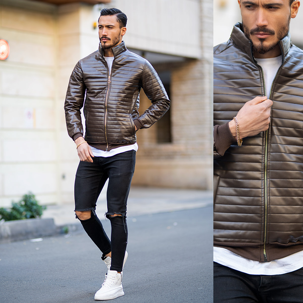 کاپشن چرم alex قهوه ای